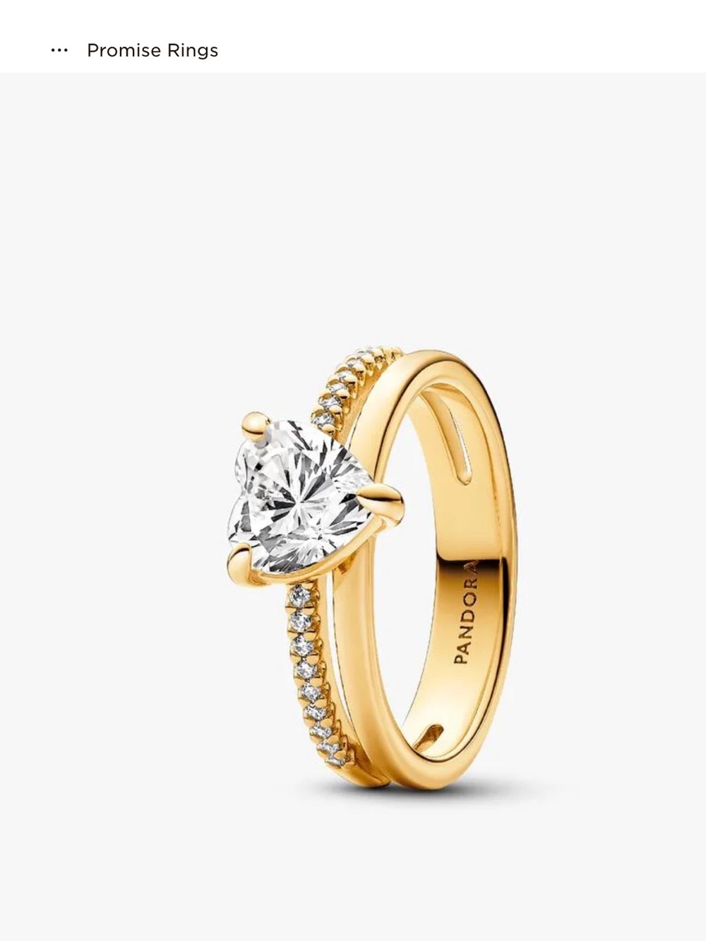 Pandora 14k Gold plated Heart Solitaire Ring with Pavé Band size 56(7.5)